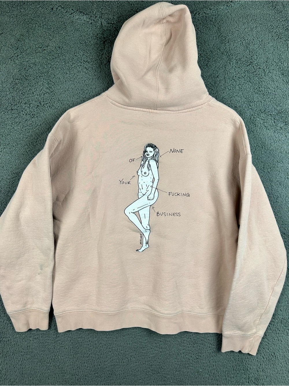 Melodie Perrault My Body None Of Your Business Graphic Hoodie Pink Large Flaw
